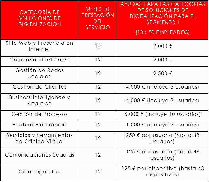 Convocatoria de ayudas destinadas a la digitalización de empresas del segmento I (entre 10 y menos de 50 empleados), dentro del programa Kit Digital 1 KitDigital